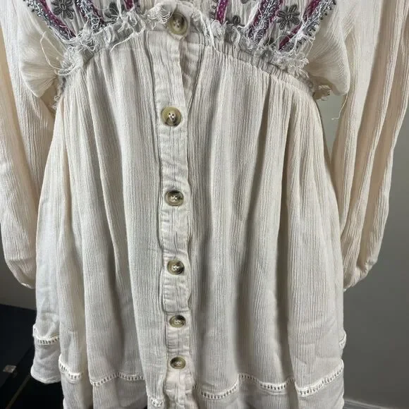 By Together Size Small Ivory western festival Boho Embroidery Mini Dress Tunic - Picture 4 of 12
